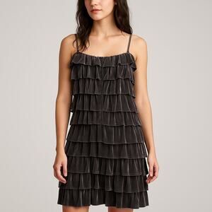 Bailey 44 Gray Velvet Silk Chiffon Tiered Ruffle Dress Whimsigoth Romantic Glam